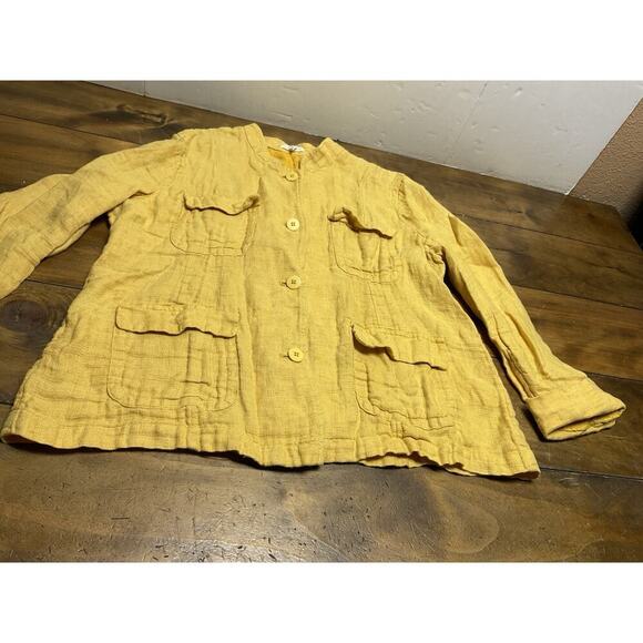 Eileen Fisher Jacket Mustard Marigold Yellow Womens Linen Utility Lightweight XL - Picture 3 of 11